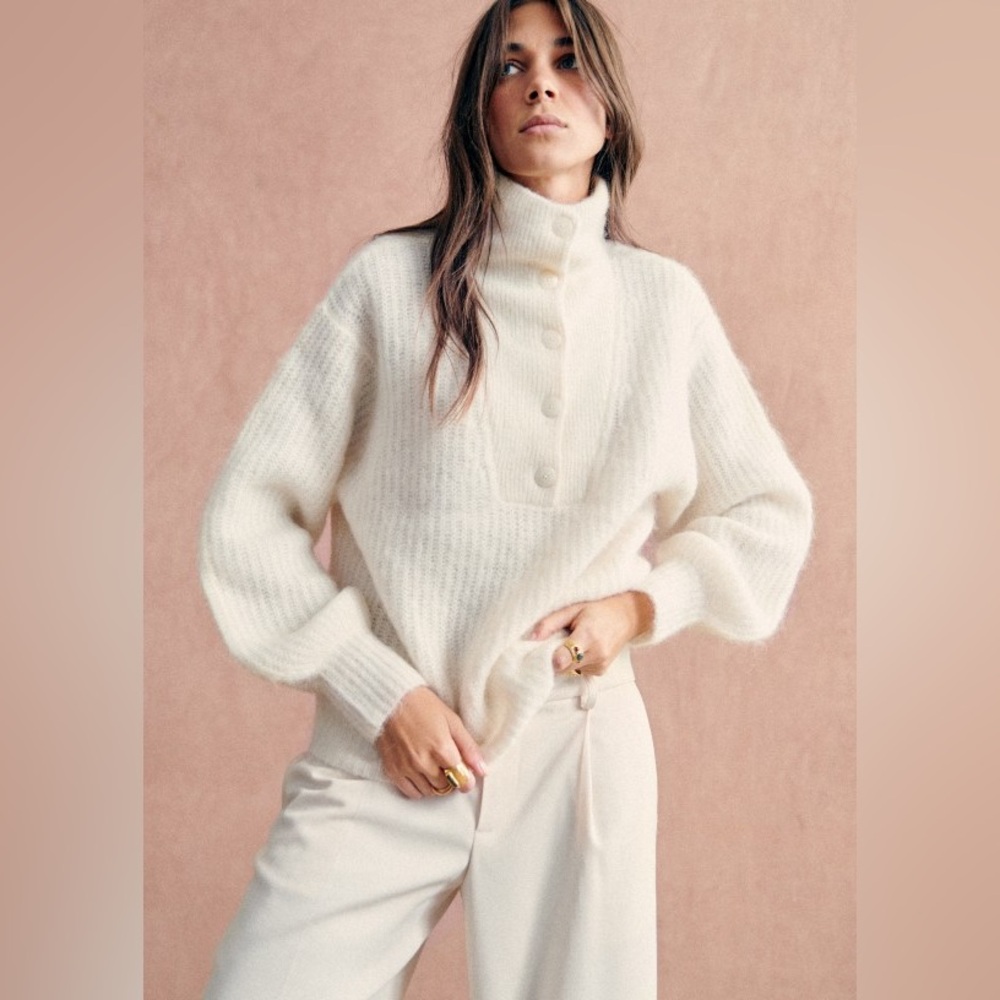 Sezane Micky Jumper Button Cream Sweater Large